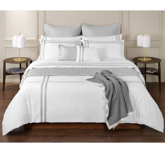 LUSITANO Pillowcases Pair with double ribbon detail in Egyptian cotton satin