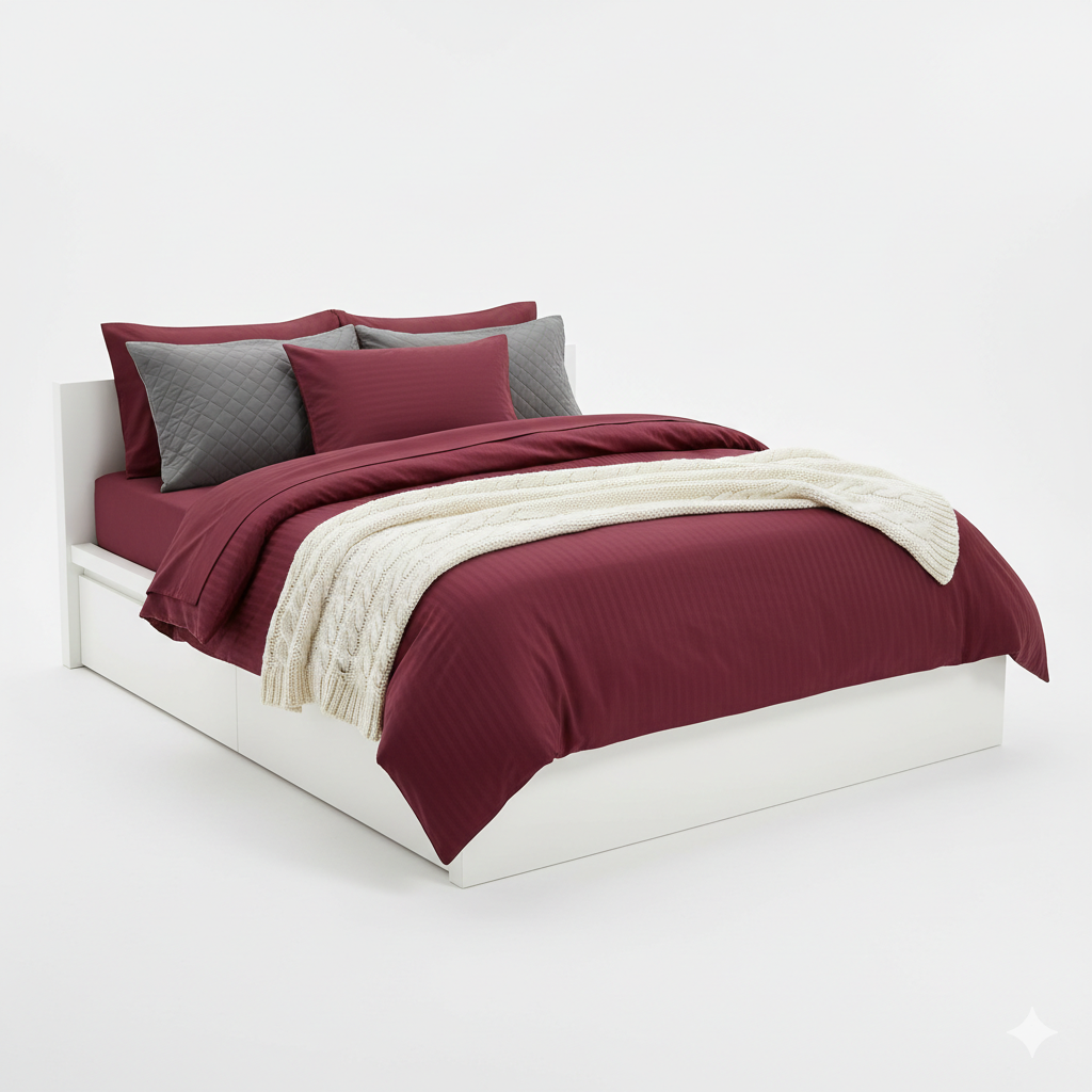 Bordeaux Loom Stripe Sateen Duvet Se