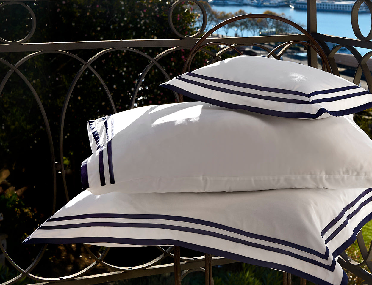 Sonata Sham Pair with triple ribbon detail – elegant cotton design