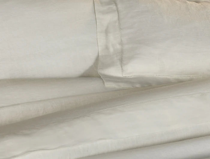 Maia Duvet Cover Set in soft European stonewashed linen with hemstitch
