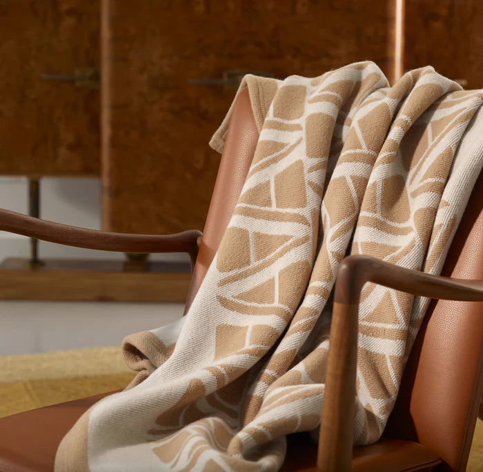 Ama merino wool throw blanket with modern geometric pattern