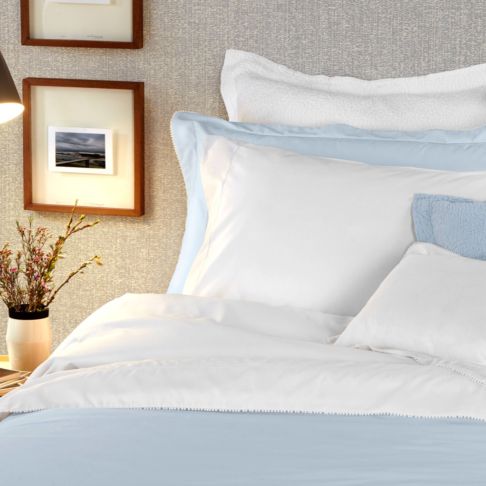 Flora Fitted Sheet in 600TC cotton‑silk percale with elastic edges