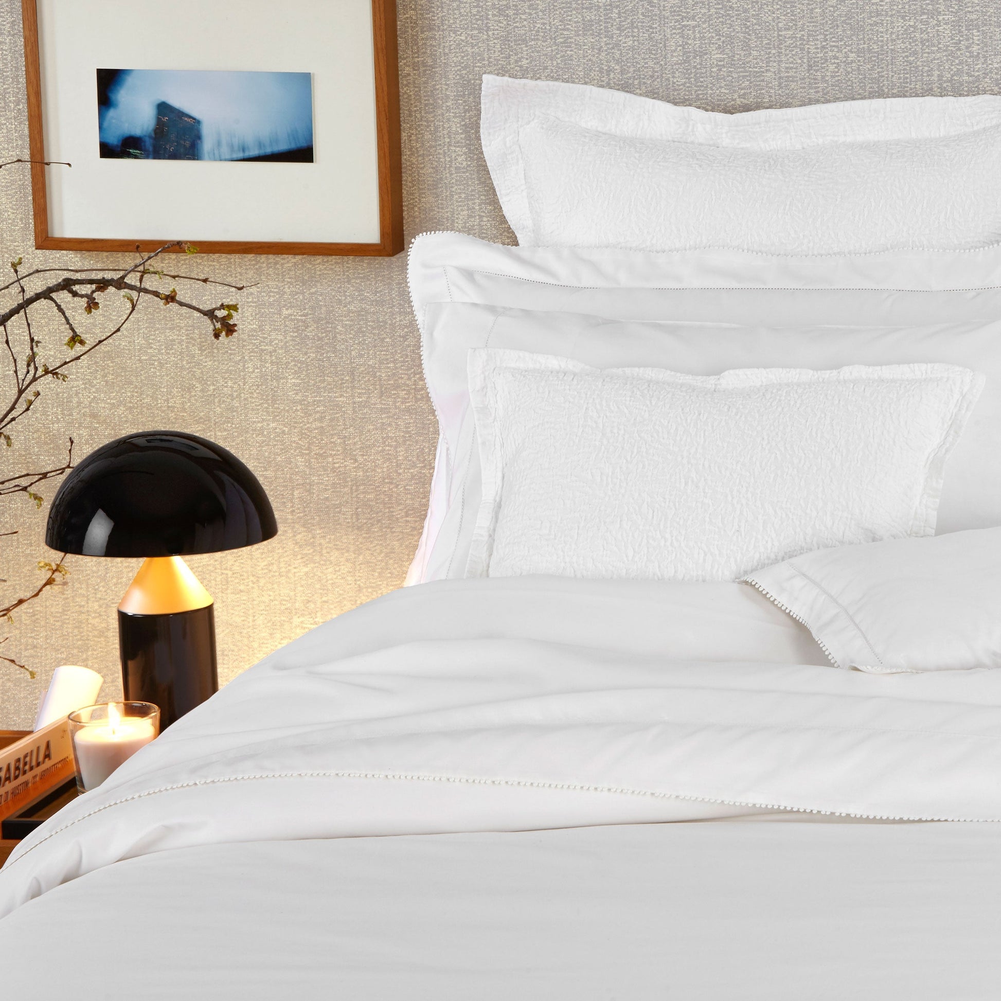 Flora Sham Pair in 600TC cotton‑silk percale with hemstitch detail
