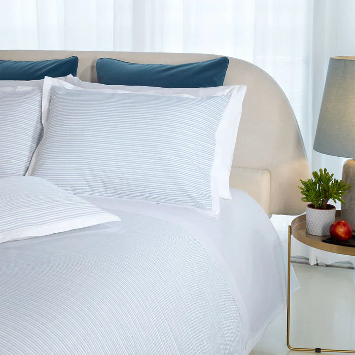Luna pleated cotton percale sham pair with decorative flanges