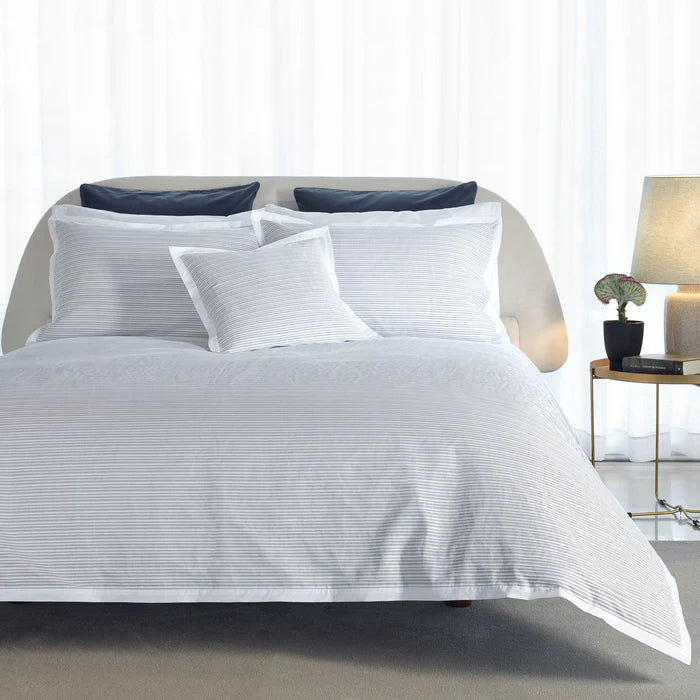 Luna pleated cotton percale duvet cover set with woven texture