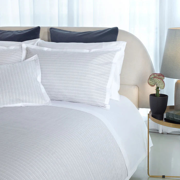 Luna pleated cotton percale sham pair with decorative flanges