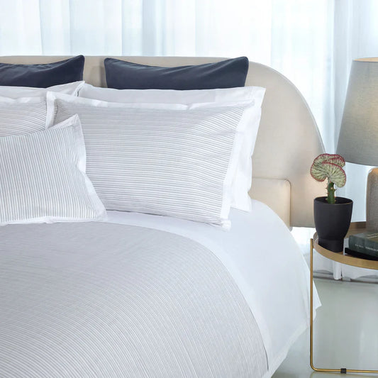 Luna pleated cotton percale sham pair with decorative flanges