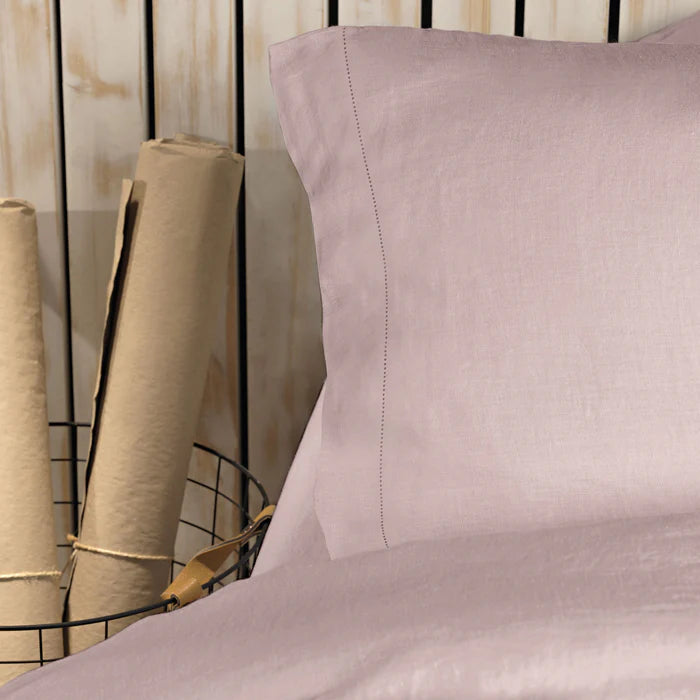 Maia Flat Sheet Set in soft European stonewashed linen with hemstitch