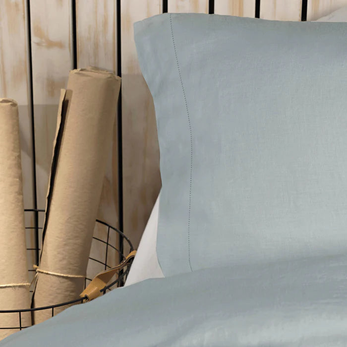 Maia Pillowcase Pair in European stonewashed linen with hemstitch flanges