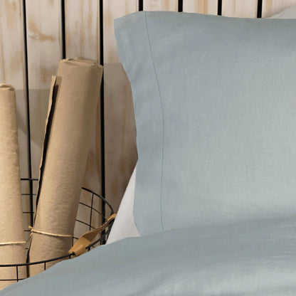Maia Pillowcase Pair in European stonewashed linen with hemstitch flanges