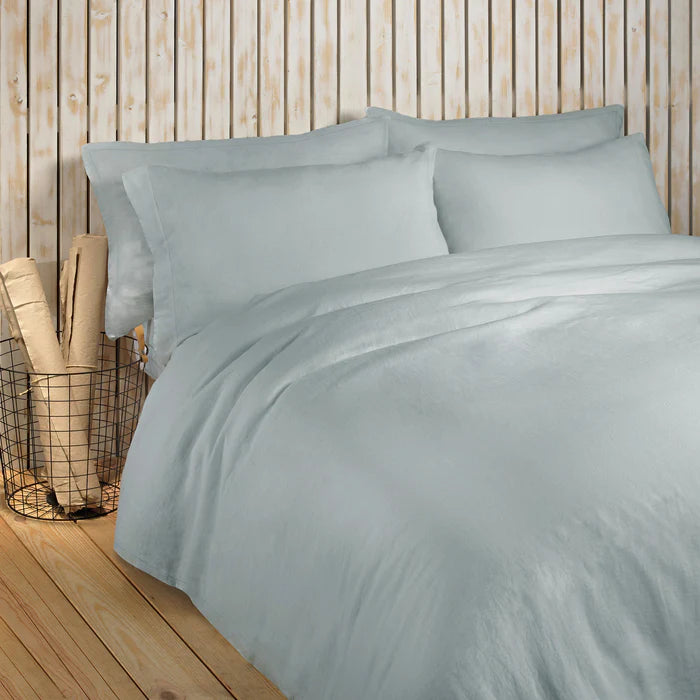 Maia Flat Sheet Set in soft European stonewashed linen with hemstitch