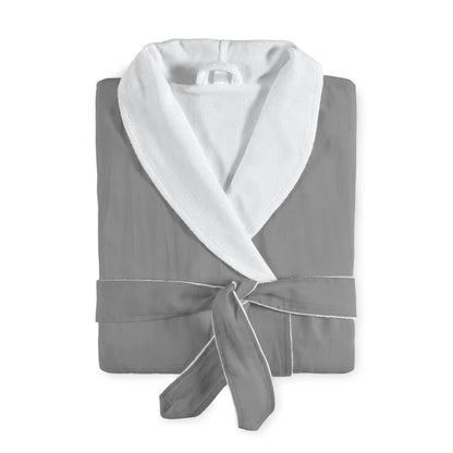 Maia terry bathrobe with linen exterior and cotton lining