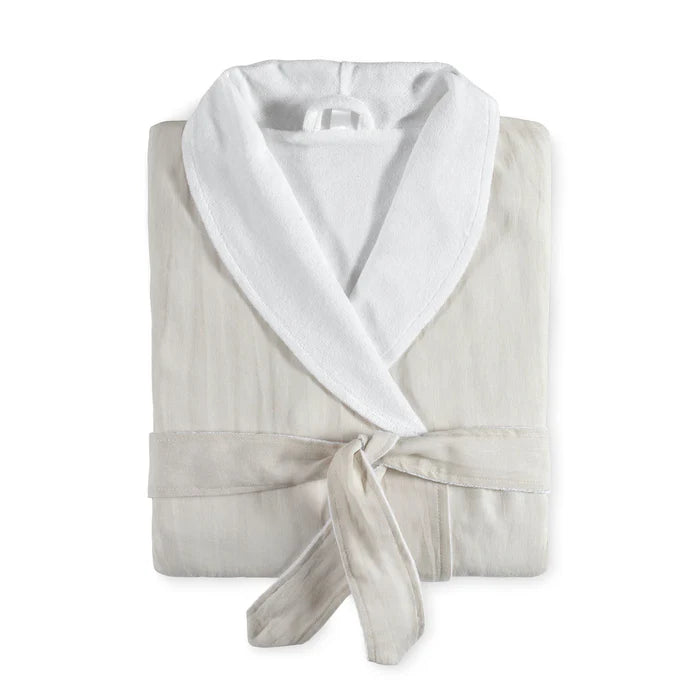Maia terry bathrobe with linen exterior and cotton lining