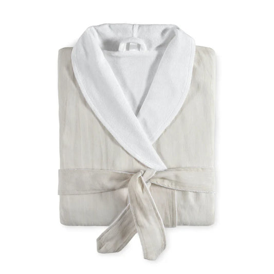 Maia terry bathrobe with linen exterior and cotton lining