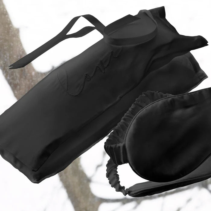 Maria mulberry silk eye mask with matching embroidered pouch
