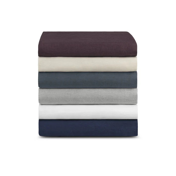 Maia Fitted Sheet in soft European stonewashed linen with elastic fit