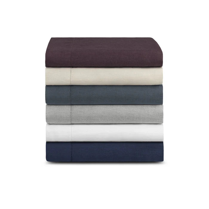 Maia Flat Sheet Set in soft European stonewashed linen with hemstitch