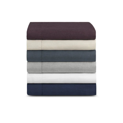 Maia Flat Sheet Set in soft European stonewashed linen with hemstitch